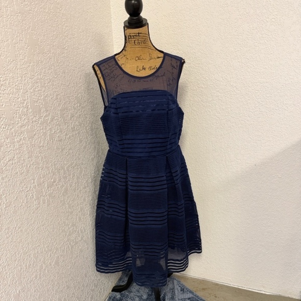 Torrid Elastic Striped Blue Skater Dress